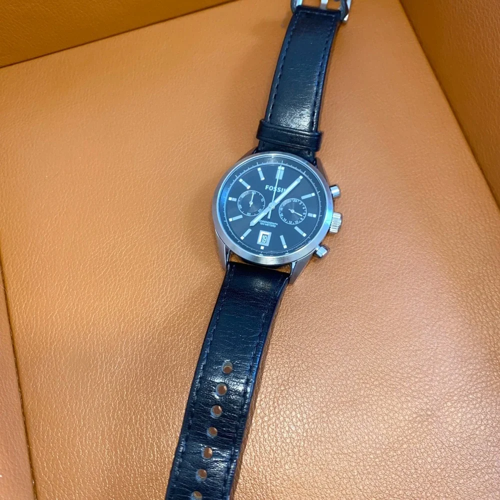 Fossil Del Rey CH2972 Chronograph Men's Black Dial Leather Strap Watch 43mm